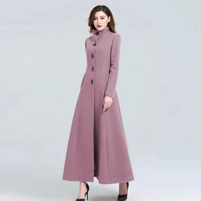 Women Woolen Coat 2024 Winter New Elegant Wool Jacket Slim Long Woolen Trench Coat Thick Warm Tops Lady Vintage Dress Overcoat